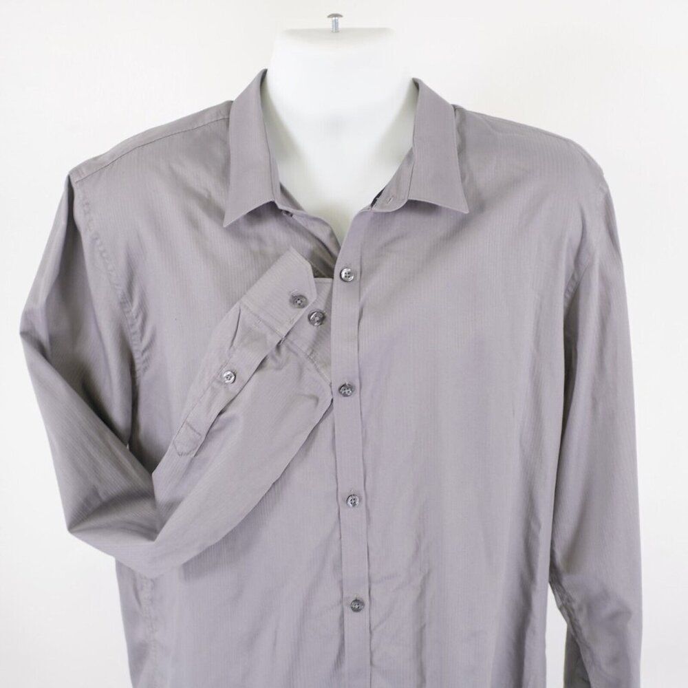 Structure Gray Striped Slim Fit XL Collared Dress Shirt Long Sleeve